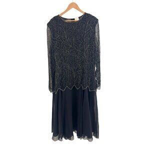 Jean for Joseph LeBron Black Gold Beaded Long Gown Dress Size 26W 4X New Wedding